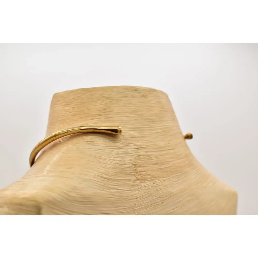 Vintage Modernist Choker Necklace Hammered Metal Antiqued Gold 1970s BinA17